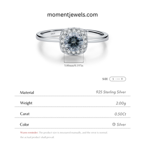 Anillo Halo de Moissanita Color Gris D, Plata de Ley 925, Engaste de Garras, Certificado por Terceros, Moderno, para Compromiso y Boda, para Mujer - Product Image 5