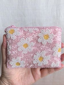 Porte-monnaie marguerite rose perlé, fait main avec perles de rocaille, petit portefeuille, pochette florale Coquette, couleur et taille personnalisables, style classique - Product Image 6