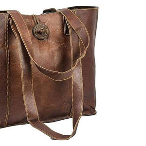 Hot Sale Women Fashion Vintage <b>Genuine</b> <b>Leather</b> Tote Shoulder <b>Bag</b> Two Straps Zipper Closure Spacious Laptop <b>Bag</b> for Office Work - Product Image 5