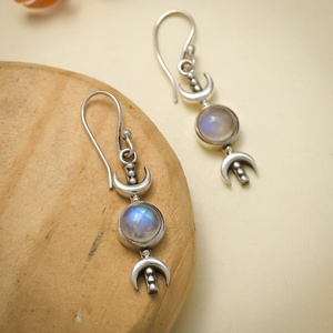 Artistic <b>Rainbow</b> Moonstone Gemstone 925 Sterling Silver Trendy <b>Drop</b> Dangle Earrings for Party & Wedding - Product Image 4