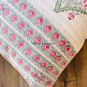 Indian Hand Block Print Cotton Quilted <b>Decorative</b> 40 X 40CM Square <b>Pillow</b> Cover - Product Image 2