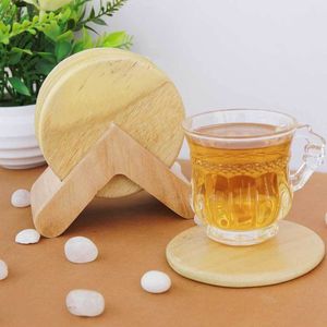 Spiral Carved Bamboo Coaster <b>Set</b> <b>Square</b> Wooden Container Box Tea Cup Mat Hot Beverage Pad Dining Table Desk Surface Protection - Product Image 3