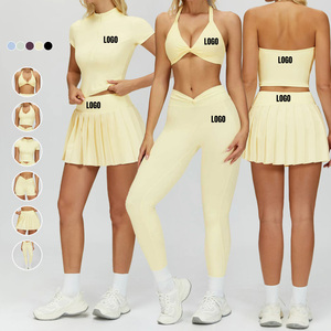 Wholesale Famous Brand Women's Full Length Racerback Scoop Neck High Elastic Waist Solid Breathable Yoga Pilates Stretch Set - Product Image 5