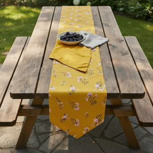 Yellow Floral Polyester Cotton <b>Table</b> <b>Runner</b> Decorative <b>Dining</b> Linen for Home Hotel Wedding and Restaurant Use - Product Image 2