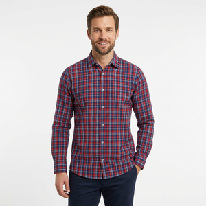 <b>Men's</b> Red Blue Plaid Full Sleeve Casual <b>Shirt</b> Turn-down Collar 100% Cotton Poplin Anti-Wrinkle Single Breasted Yarn Dyed Autumn - Product Image 3