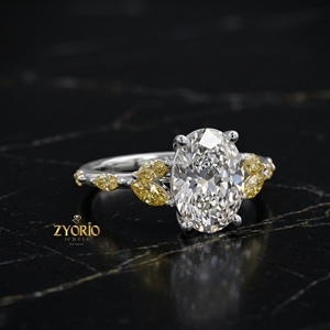 Anillo de Compromiso Ovalado de Oro de 18K con Acento de Diamante Amarillo de Lujo, Anillo Solitario Floral, Regalo de Aniversario - Product Image 3