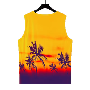 Camiseta sin mangas de talla grande para hombre con estampado de palmeras al atardecer, informal, con cuello redondo y sin mangas - Product Image 2