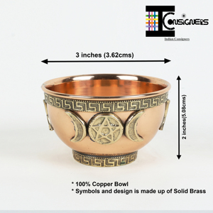 Cuenco de Cobre Pequeño para Incienso, Multiusos, con Diseño de Pentagrama y Árbol de la Vida, por Proveedores Indios - Product Image 5