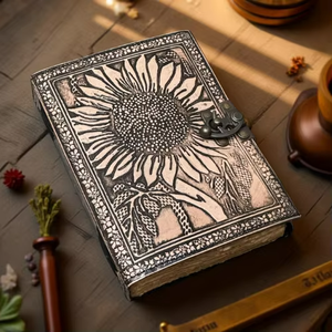 Diario de cuero genuino con relieve floral de girasol, 7x5 pulgadas, 240 páginas con borde deshilachado, hecho a mano, con cierre de latón en forma de C - Product Image 3