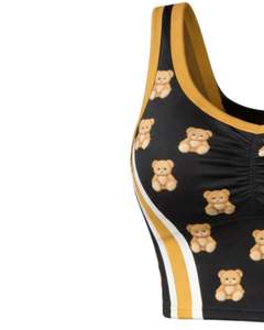 Custom Women Black <b>Yellow</b> Teddy Bear Print Two Piece Skirt Set Sleeveless Crop Top High Waist Mini Skirt Stretch Summer Wear - Product Image 3