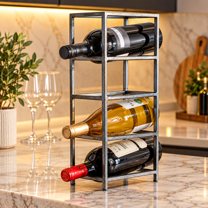 Range-bouteilles en métal en forme de tour avec support carré pour 4 bouteilles, idéal pour comptoir, bar, restaurant, organisation du vin - Product Image 1