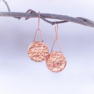 Rustic Hammered Copper Round Disc <b>Earrings</b> Metal Craft Handmade Boho Dangle Jewelry Statement Drop <b>Earrings</b> Wholesale - Product Image 4
