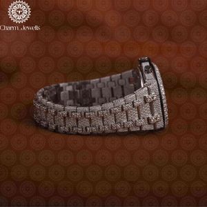 Charm_Jewells Men's Luxury Stainless Steel <b>Mechanical</b> <b>Watch</b> With Diamond Encrusted Round Dial 43mm Chronograph Folding Clasp - Product Image 2