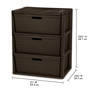 Tour de rangement en plastique à 3 tiroirs avec bacs décoratifs amovibles - Product Image 2
