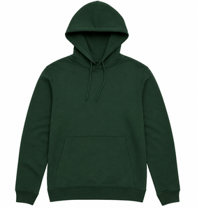 Sudadera con Capucha para Hombre, Color Verde Oscuro, Corte Regular, Color Sólido, Informal, con Bolsillo Delantero, 100% Algodón Tejido - Product Image 1