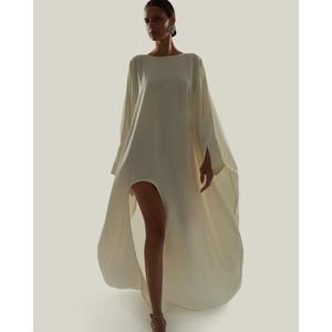 Elegant Party Cotton Sheath Gown V-neck Full Flare Sleeve Ankle-Length Side Slit A-Line Dropped Waist Eco-Friendly 100% Cotton - Product Image 3