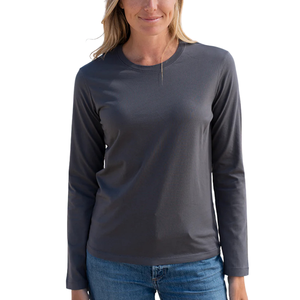 Camiseta de algodón personalizada para mujer, manga larga, cuello redondo, color sólido, cómoda, informal, para uso diario en verano. - Product Image 3