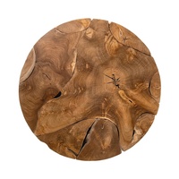Table basse ronde rustique moderne avec plateau en teck et structure en bois, meubles de salon faits à la main