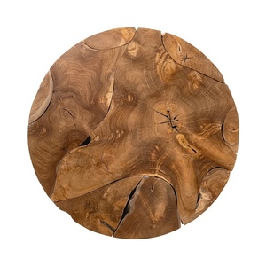 Vintage <b>Rustic</b> Round <b>Coffee</b> <b>Table</b> with Teak Top and Wood Frame Handcrafted Home Furniture for Living Room - Product Image 3