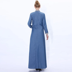 New Women Denim Long <b>Maxi</b> <b>Dress</b> Abaya Muslim Dubai Kaftan Islamic Robe <b>Turkish</b> Caftan Vintage Party Gown Marocain Jubah Clothing - Product Image 4
