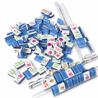 AvaAcrylic Ensemble de tuiles de mahjong américain en acrylique sculpté et gravé, avec tapis, motif Coccinelle Porte-Bonheur Bleue, jeu de table, cadeaux pour adolescents et enfants
