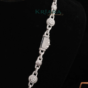 Collier chaîne Figaro en argent S925 plaqué or 14 carats et rhodium, maillons boule en diamant de laboratoire taille brillant, luxe unisexe pour mariage et usage quotidien - Product Image 5