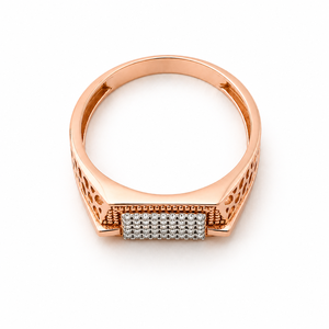 <b>Mens</b> 18KT rose Gold Rectangular Micro Pave Cubic Zirconia Signet <b>Ring</b> Openwork Side Design Textured Statement Wedding Party - Product Image 4
