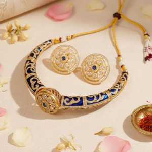 <b>Blue</b> Meenakari <b>Necklace</b> Set Gold Plated CZ Choker Indian Jewelry Handmade Bulk Product Fashion Chokers <b>Necklaces</b> - Product Image 6