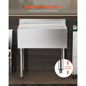 Contenitore per Ghiaccio Sottobarra Commerciale da 78,4 L con Coperchio Scorrevole 30 X 19 X 37 Vasche per Bevande in Acciaio Inox Portabottiglie Regolabili - Product Image 4