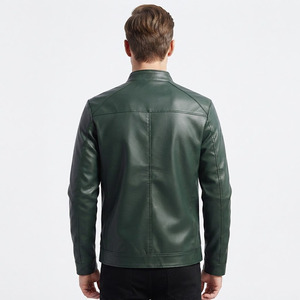 Custom Men's Dark Green Genuine Leather Cafe <b>Racer</b> <b>Jacket</b> Slim Fit Snap Collar Zip Pocket Moto Biker <b>Jacket</b> for Men OEM - Product Image 4