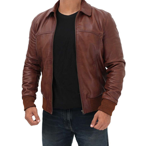 Winter Fashion Design <b>Men</b> 2026 Brown <b>Bomber</b> <b>Leather</b> Jacket High Quality <b>Leather</b> Jacket for <b>Men</b> - Product Image 3