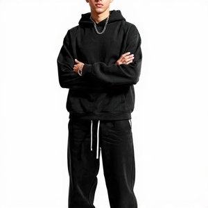 Nouvel ensemble de survêtement 2 pièces pour homme, coupe oversize, en tissu épais, effet délavé vintage, comprenant un sweat à capuche et un pantalon de jogging, style streetwear, avec logo personnalisé - Product Image 2