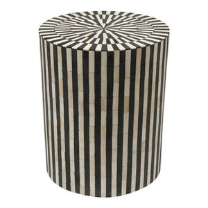 Tabouret d'appoint rond moderne en bois avec incrustation d'os noir style Art Déco pour chambre et salon, décoration intérieure - Product Image 3