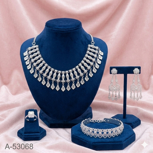 Indian Wedding Gold Tone Jewelry Set with Choker Necklace Dangle Earrings and Bracelet - Product Image 2