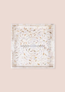 Plateau de service rectangulaire en nacre incrustée en zigzag, motif coquille de capiz, plateau populaire - Product Image 3