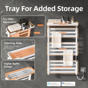 ราวแขวนผ้าเช็ดตัวไฟฟ้าติดผนัง SIOYIE 11 บาร์ ควบคุมผ่านแอพ Wi-Fi พร้อมตัวตั้งเวลาปรับได้และชั้นวางอุ่นผ้าเช็ดตัว - Product Image 5