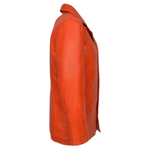 Custom 100% Genuine Fight Club Style Soft <b>Leather</b> <b>Jacket</b> Men's Orange <b>Leather</b> Reefer Coat <b>Blazer</b> Custom <b>Leather</b> Manufacturer - Product Image 2