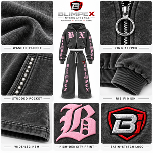 Conjunto de Sudadera Corta con Cremallera y Pantalones Anchos para Mujer, Estilo Gótico, Lavado Mineral, Directo de Fábrica Blimpex INT - Product Image 5