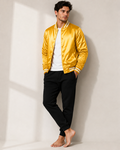 Premium varsity <b>jacket</b> made for all day comfort with ribbed detailing and modern athletic inspired styling for casual outfits - Product Image 5