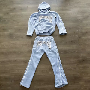 Ensemble de survêtement en molleton gris foncé pour homme, sweat-shirt à capuche et pantalon de jogging, deux pièces, vêtements de sport d'hiver - Product Image 4