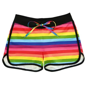 Pantalones cortos con diseño de arco iris para mujer, Shorts de entrenamiento para correr con dobladillo de delfín a rayas