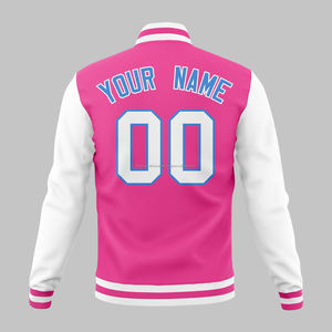 Veste universitaire de baseball Letterman en molleton de coton rose personnalisée pour hommes col montant tenue décontractée avec procédé de revêtement - Product Image 5