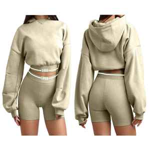 ชุดเซ็ตเสื้อฮู้ดดี้และกางเกงขาสั้นสองชิ้นสำหรับผู้หญิง ดีไซน์ใหม่ล่าสุดปี 2026 สไตล์วินเทจล้างสี ทันสมัย เหมาะสำหรับใส่หน้าร้อน - Product Image 2