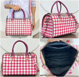 Bolso de Viaje de Lujo Moderno, Bolso Grande de Cuero a Cuadros Hecho a Mano, Bolso Bandolera para Mujer - Product Image 3