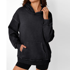 Unisex Black Hooded Sweatshirt Oversized Fit Cotton Fleece Casual Pocket Design Autumn Wear - Product Image 4