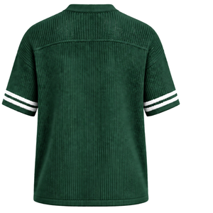 Camiseta Deportiva Verde Bosque de Punto con Cuello en V, Manga Corta, Ribete a Rayas, Personalizable, Transpirable, Holgada, Informal, para Equipo Atlético - Product Image 2