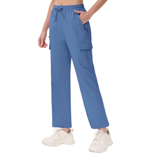 Sports Gym Wear Casual Ladies <b>Stacked</b> Baggy Wide Leg <b>Joggers</b> Pants Multi-Pockets Women Cargo Pants Trousers Lace 100% Cotton - Product Image 2