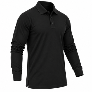 Polo de Manga Larga para Hombre de Alta Calidad, Camisa de Golf Clásica de Piqué, Cuello Plano, Color Sólido, Polo Deportivo Personalizado para Hombre - Product Image 3