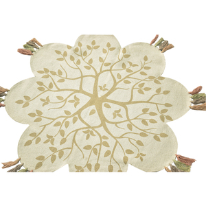 Tapis d'intérieur tissé à la main en forme de fleur, Arbre de Vie, tissage plat, doux, doré, style bohème, pétales en coton, pompons multicolores, décoration pour bébés et enfants - Product Image 2