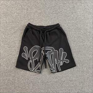 Custom Breathable Polyester/Cotton Mens Summer Two Piece Set Embroidered Crew Neck T Shirt Jogger Shorts Raw Hem Streetwear - Product Image 6